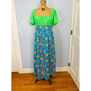 Vintage 1960s Colorful Floral Maxi Dress, Size Small, Made in California